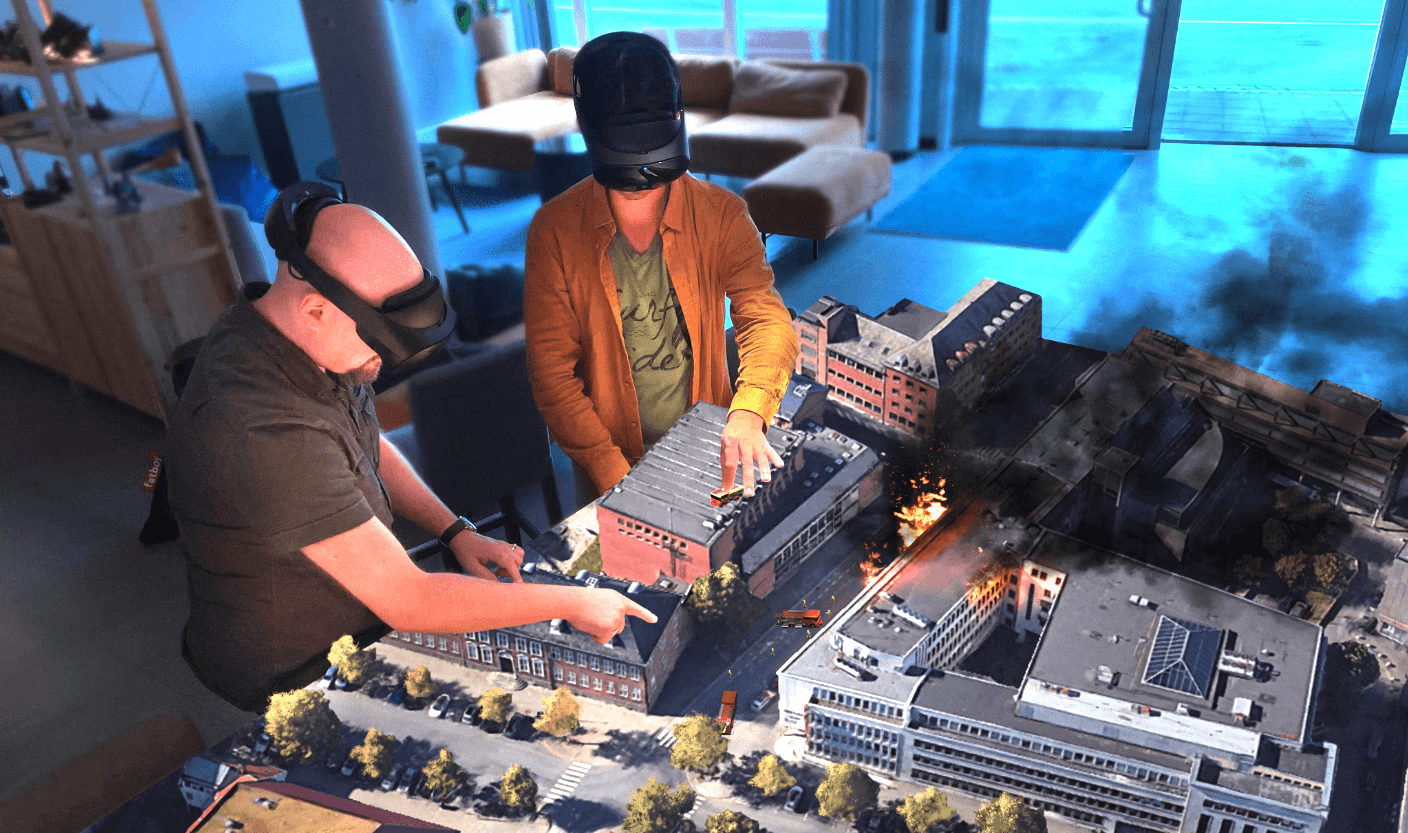 Person driving a car while wearing a Varjo VR headset with optical tracking markers.