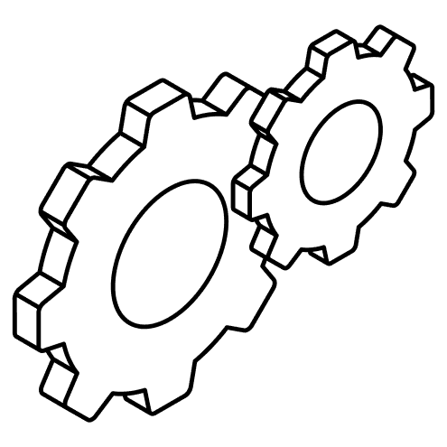 Two gears connected, symbolizing teamwork or machinery in a minimalistic design.