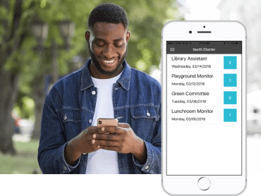 Image of a father using the Parent Track mobile app to track parent volunteer hours