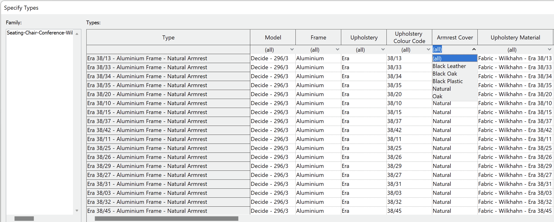 Filter types by armrest cover.
