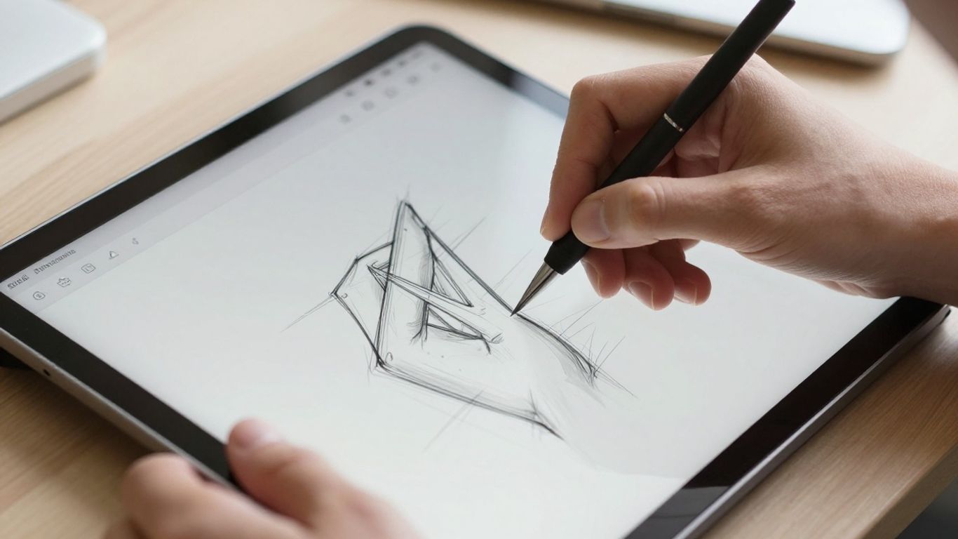 Designer sketching accessible user interface on a tablet.