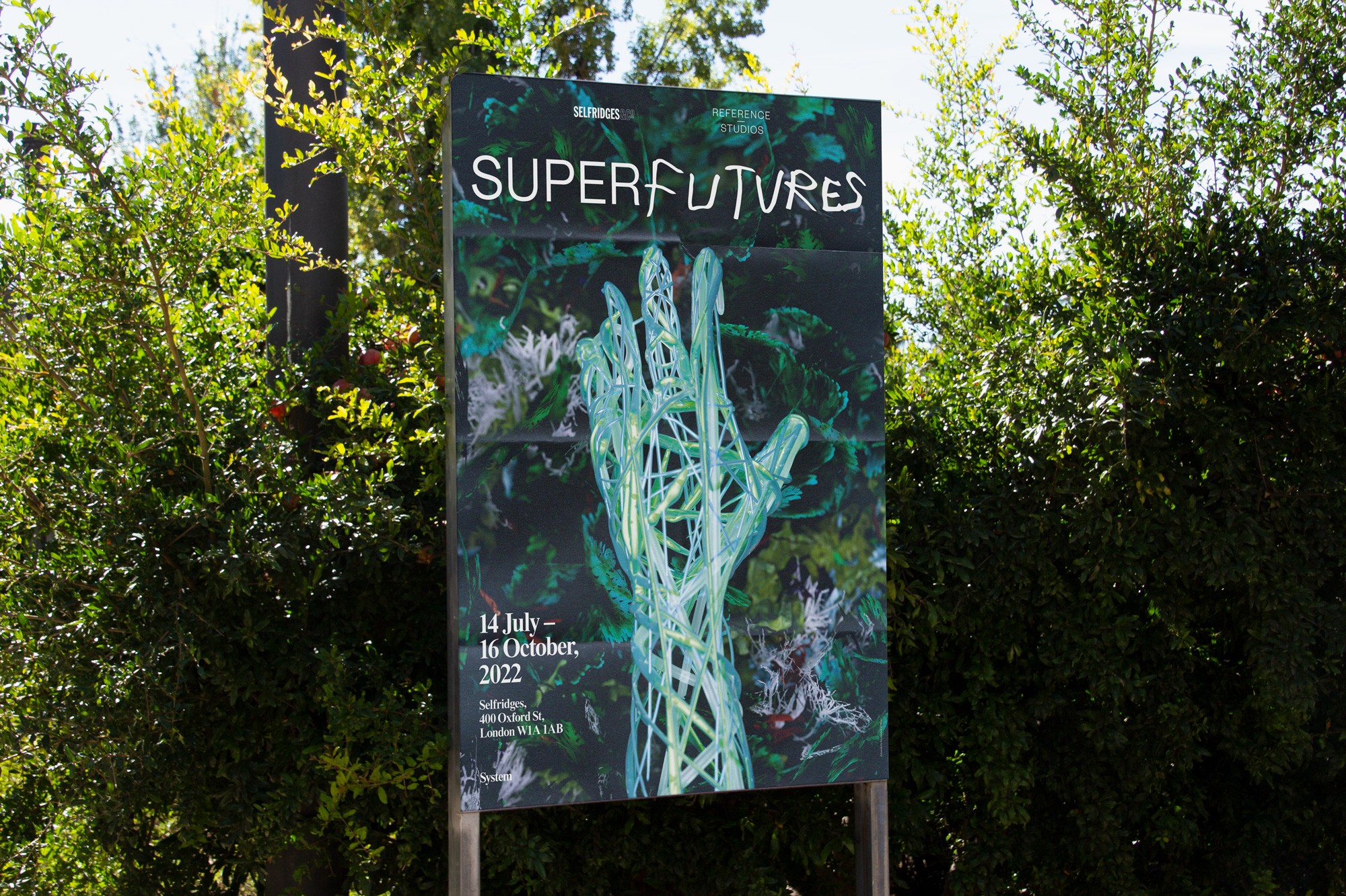 SUPERFUTURES and Selfridges Exhibition poster in collaboration with System Magazine, Reference Studios and International Magic Studio