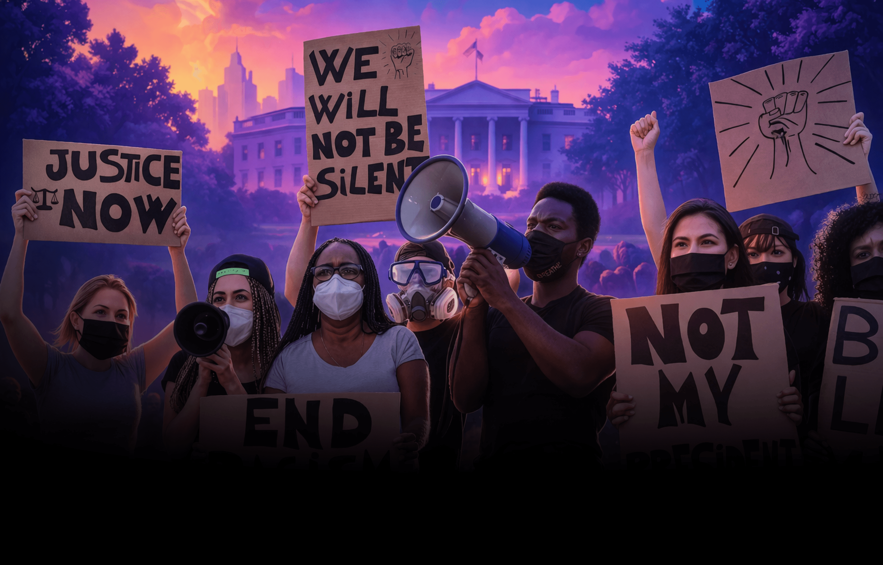 4 students looking at a glowing tablet, illustrative
