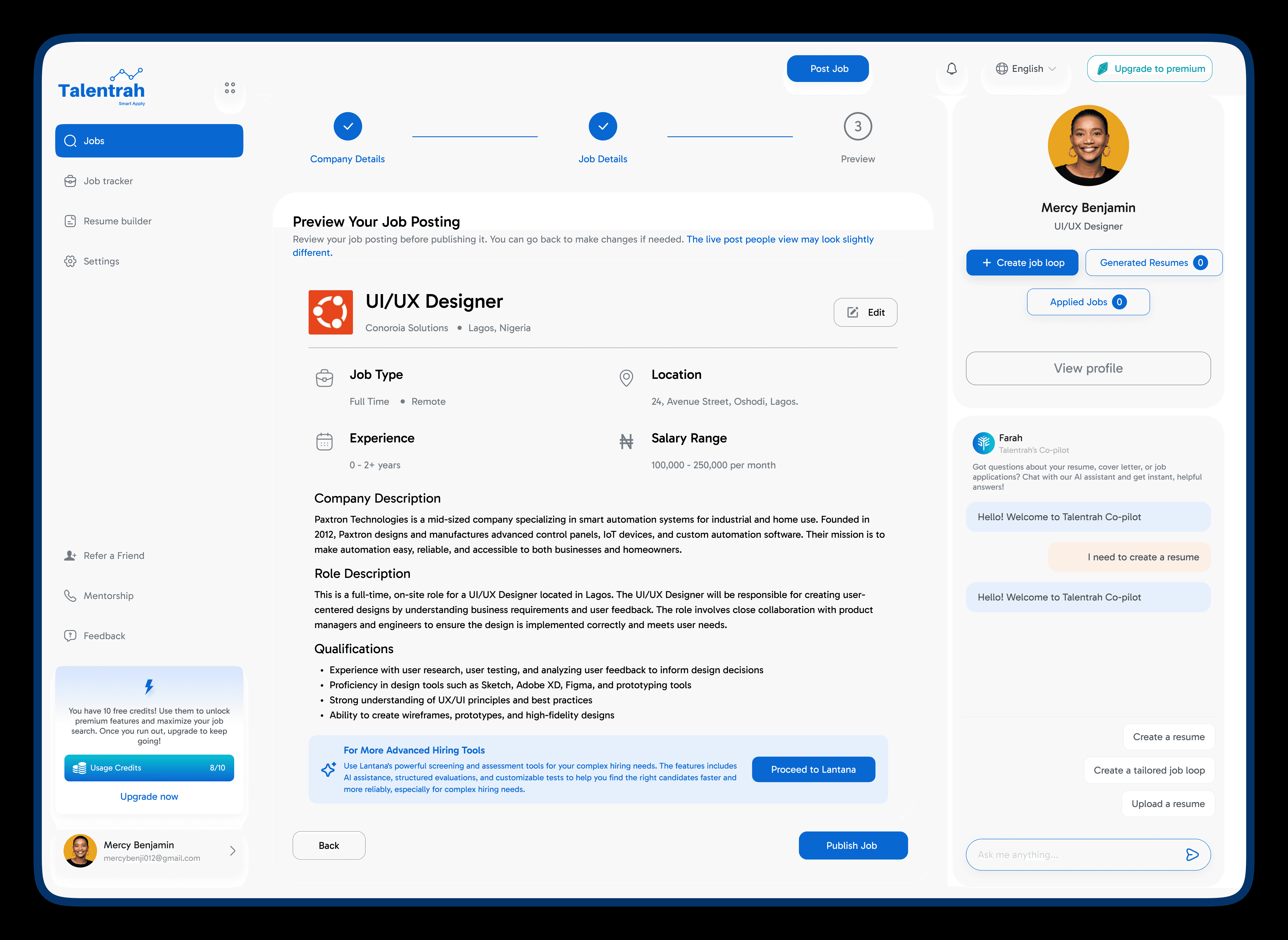 Preview job posting