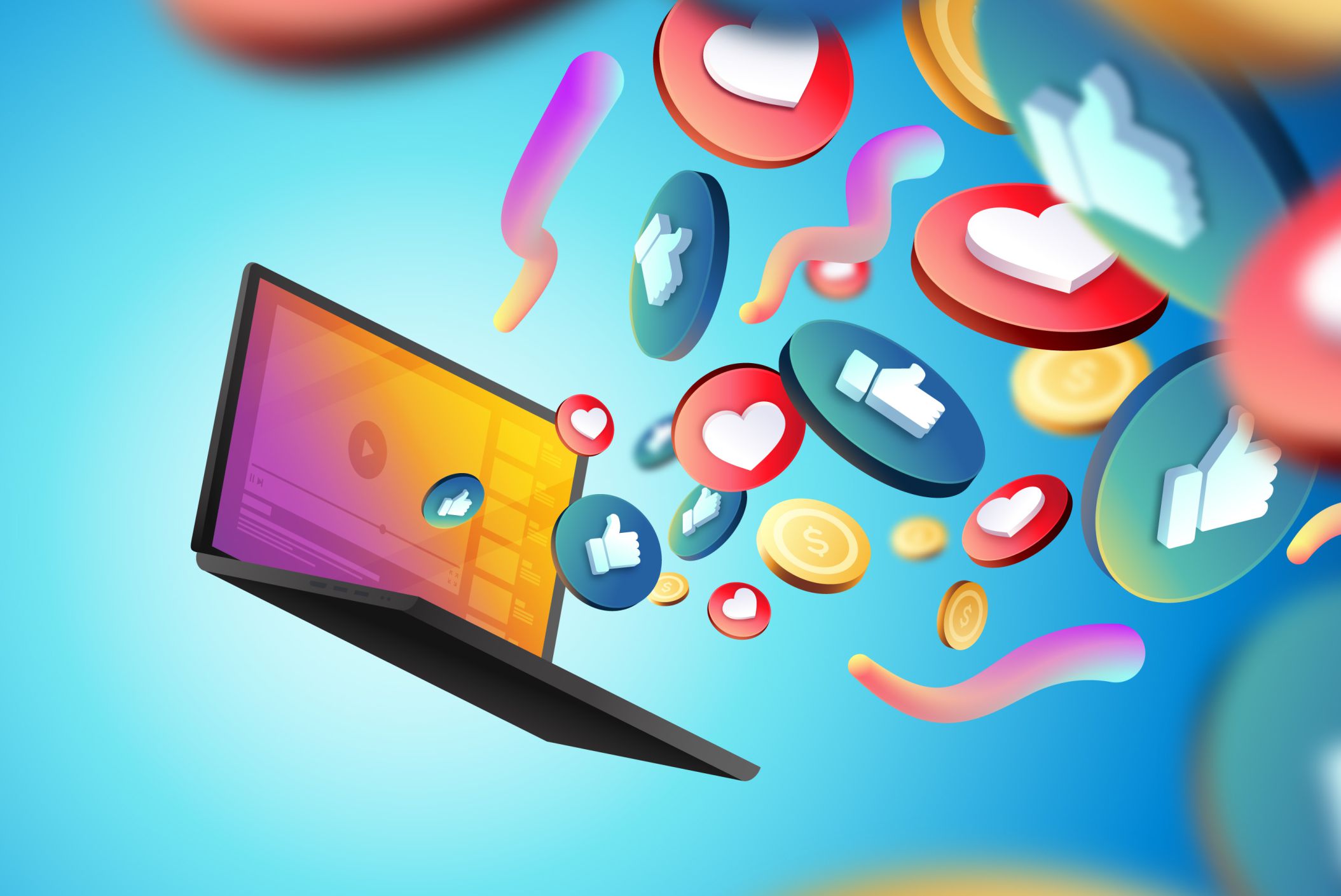 Two smiling people outdoors, one in a pink jacket holding a white phone, the other in blue with a buzz cut holding a blue phone, under a clear sky.