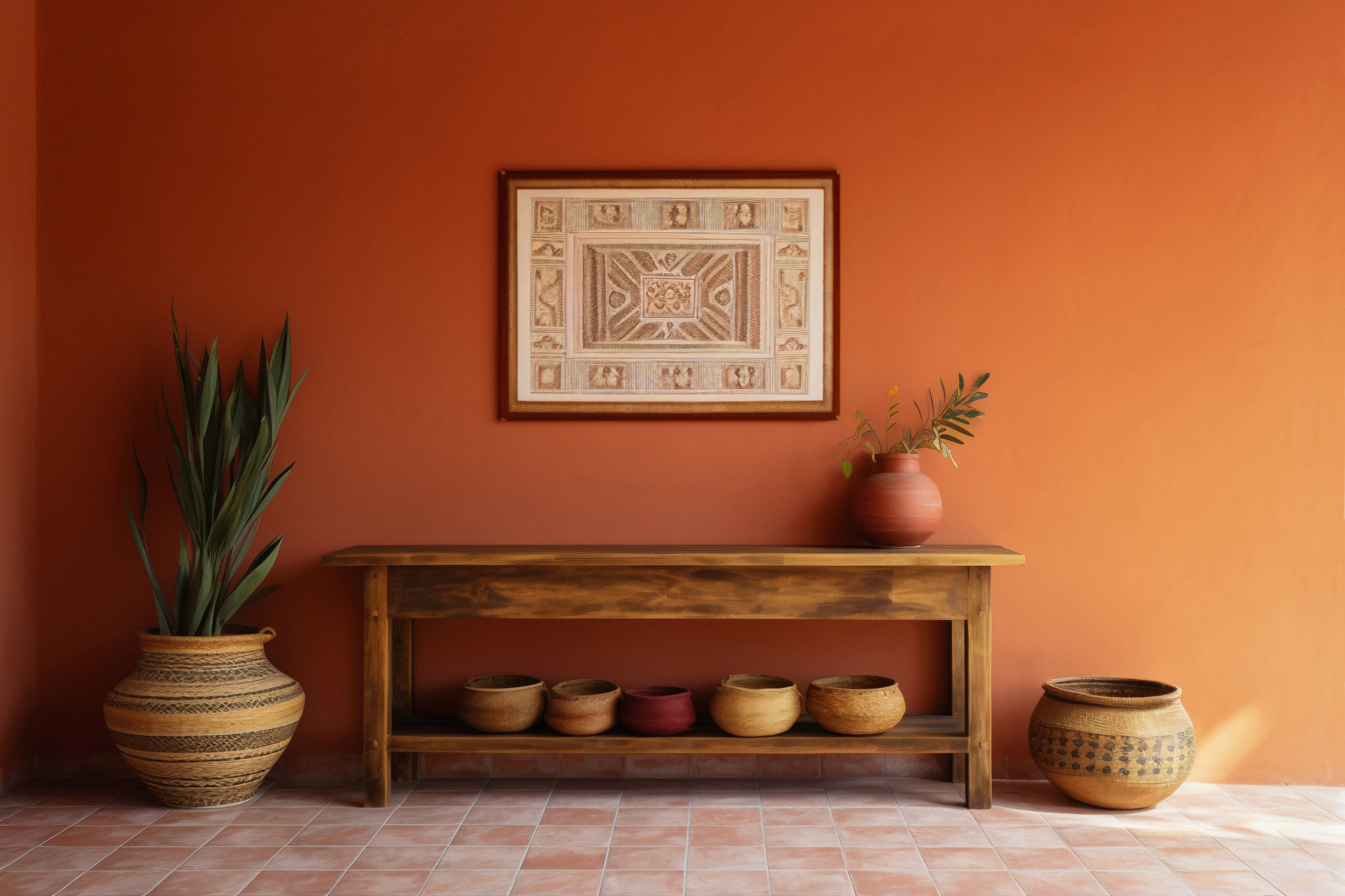 Scandinavian living room with beige sofa, armchair, plants.