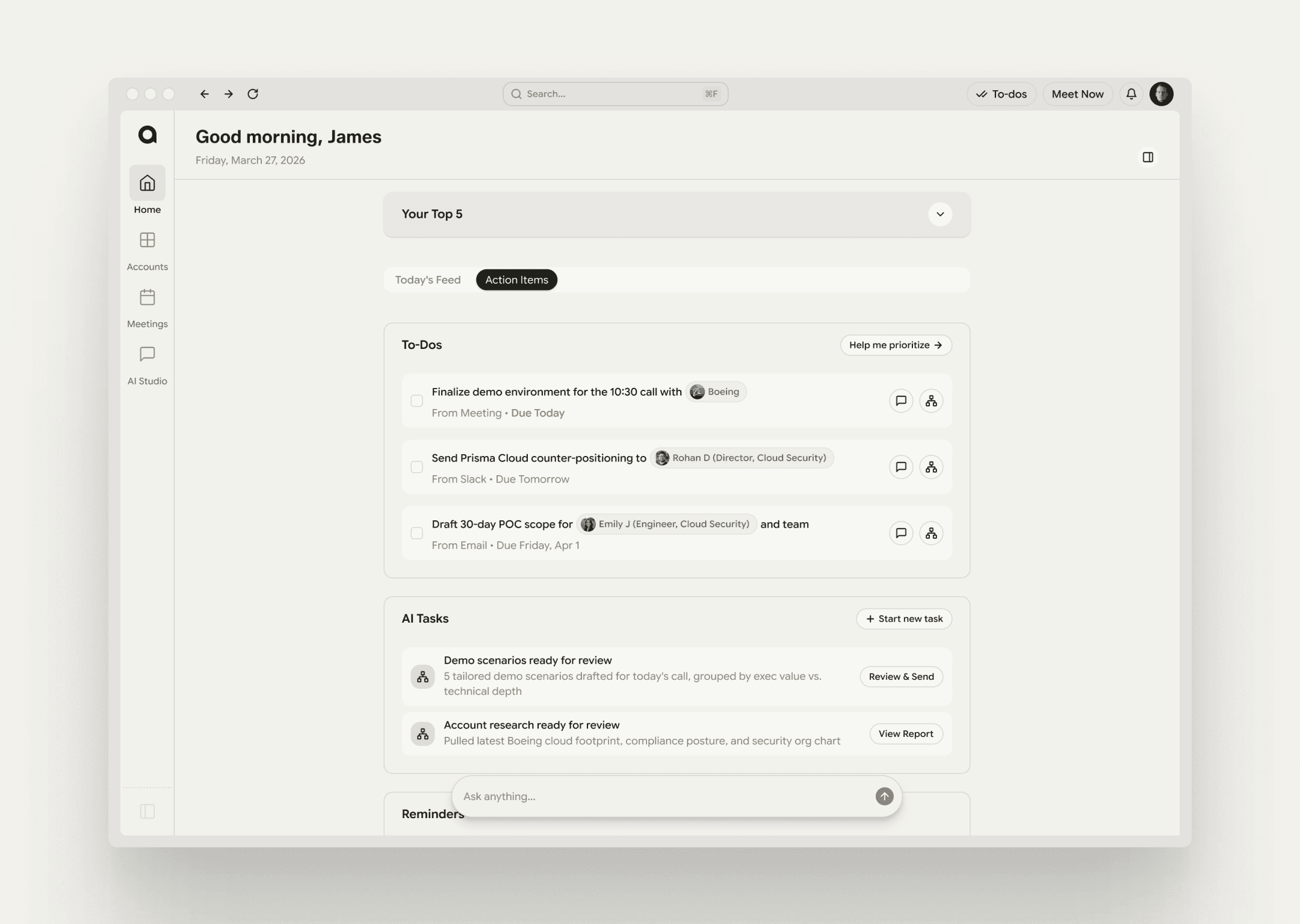 Auto follow-up interface