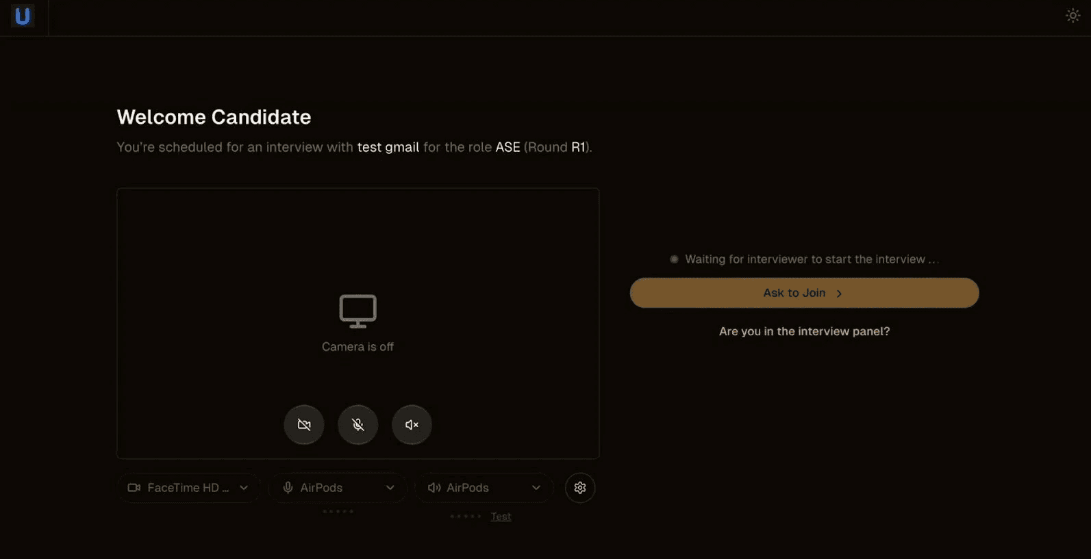 Candidate lobby with device setup