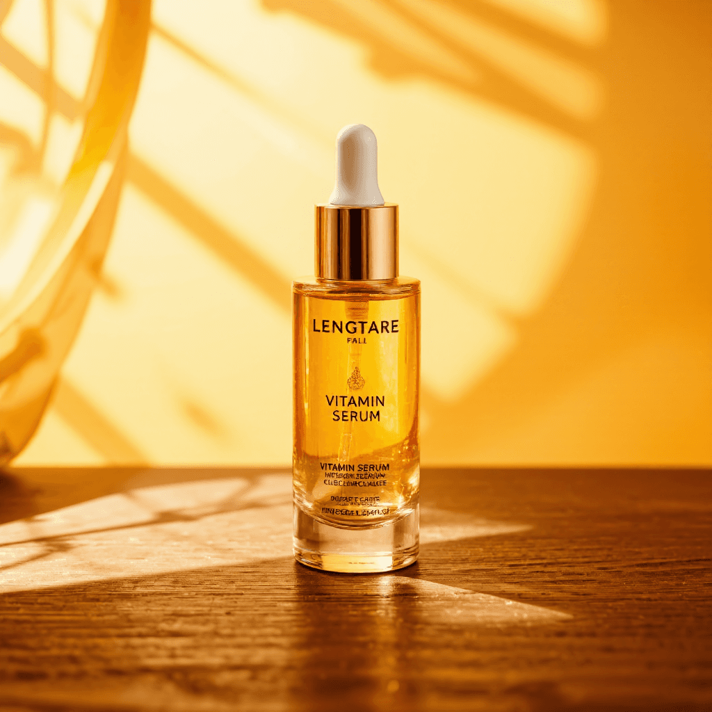 product photography of a bottle of vitamin serum for skincare