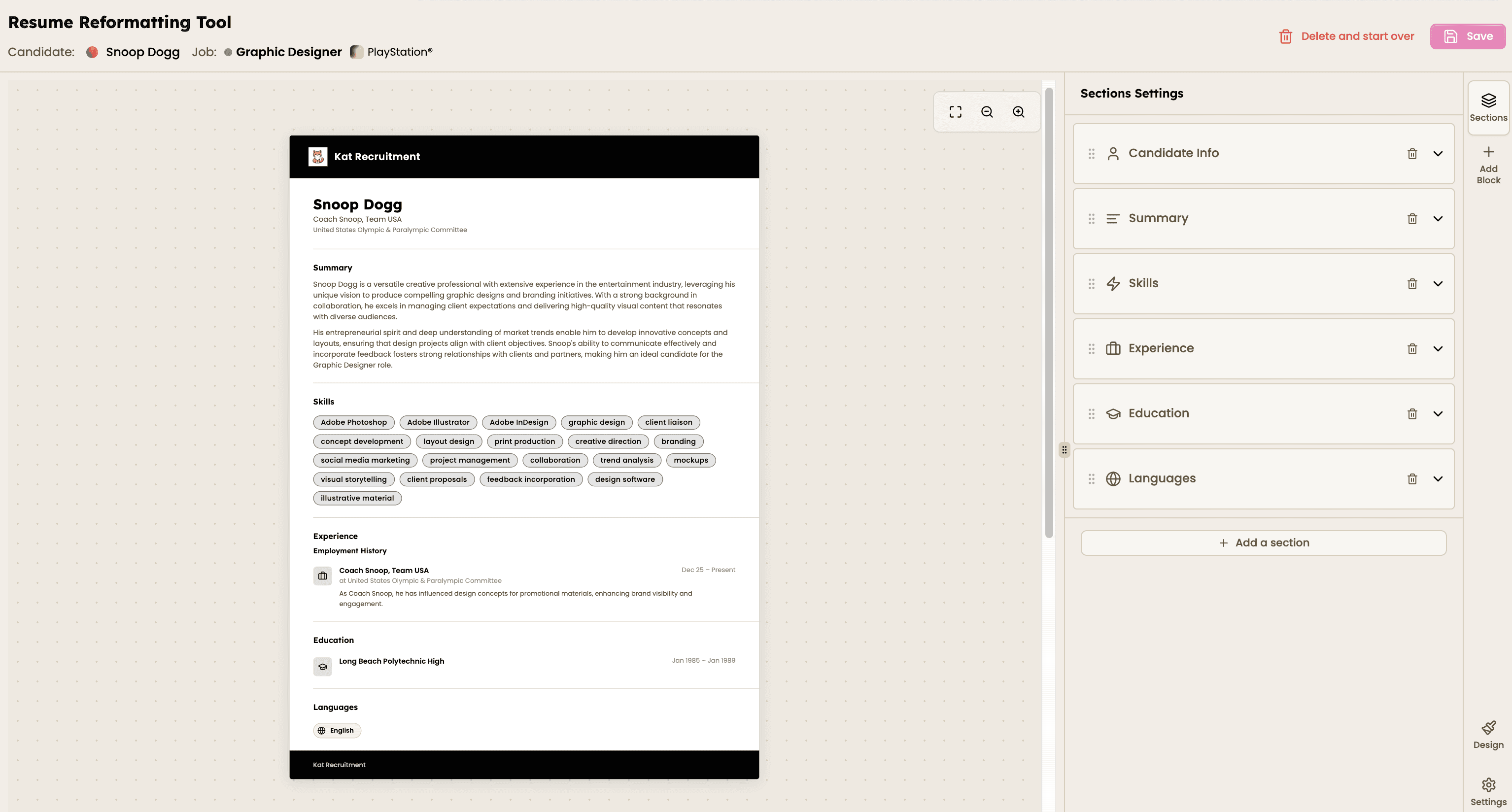 Resume reformatting tool