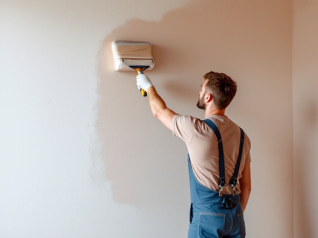 A painter is painting a wall.