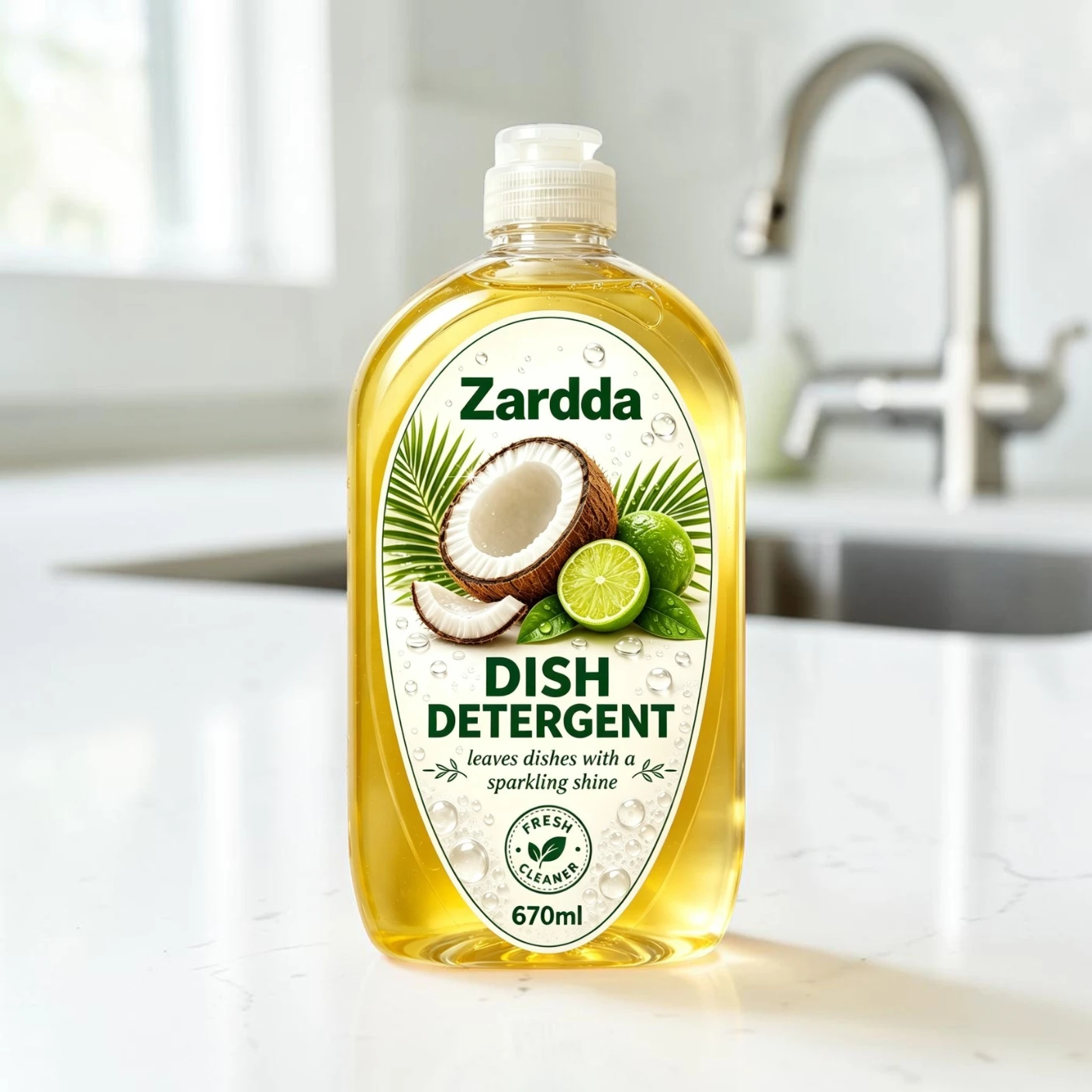 High-efficiency dishwashing liquid in clear bulk bottles for supermarket retail, supporting private label (OEM) and sustainable chemical solutions.