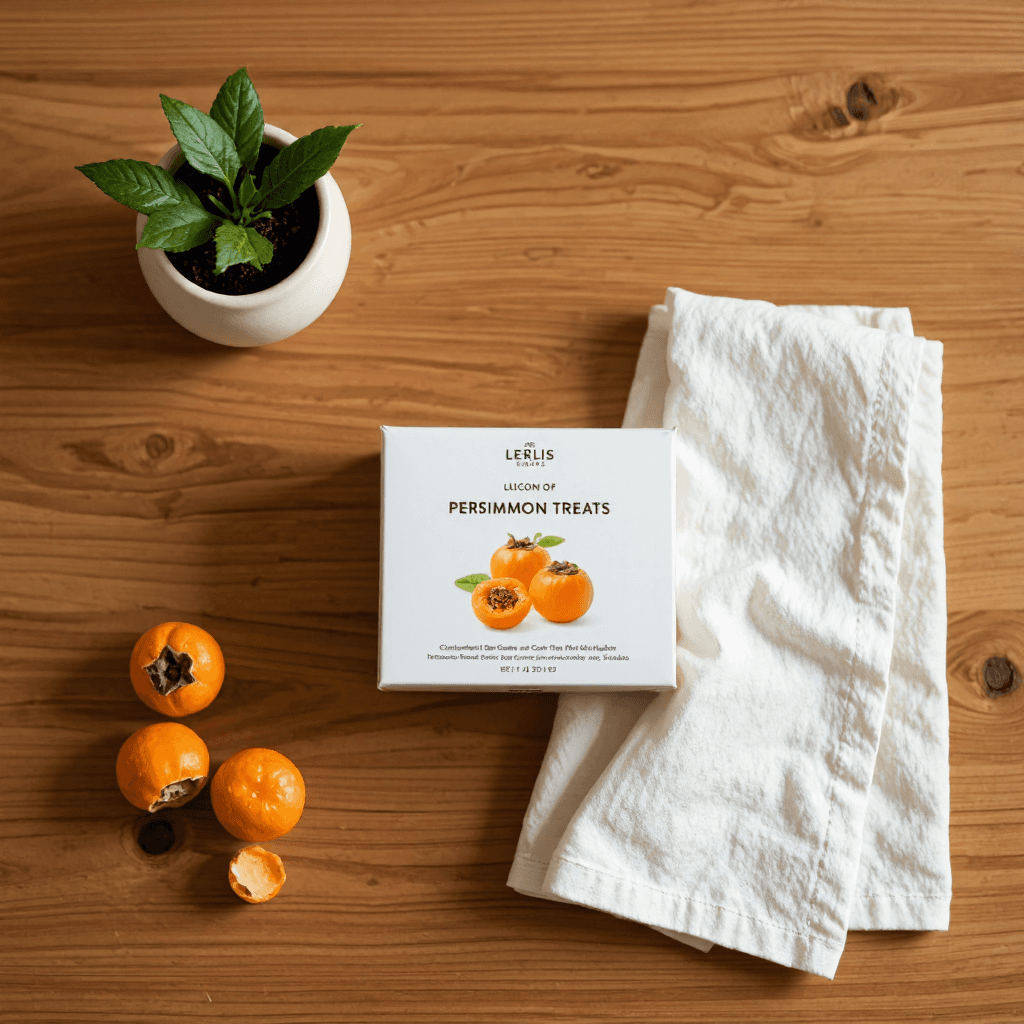 product photography of box of persimmon treats