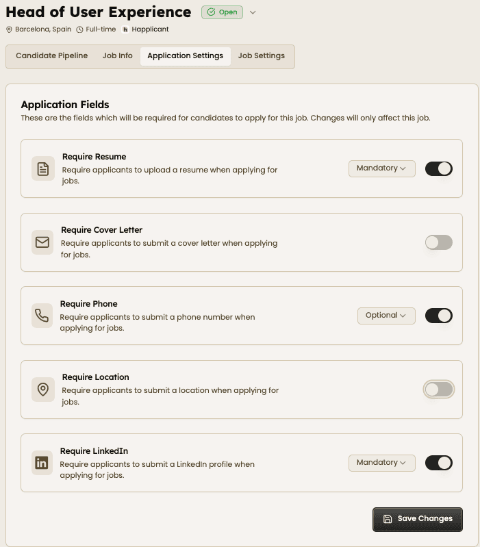 application settings