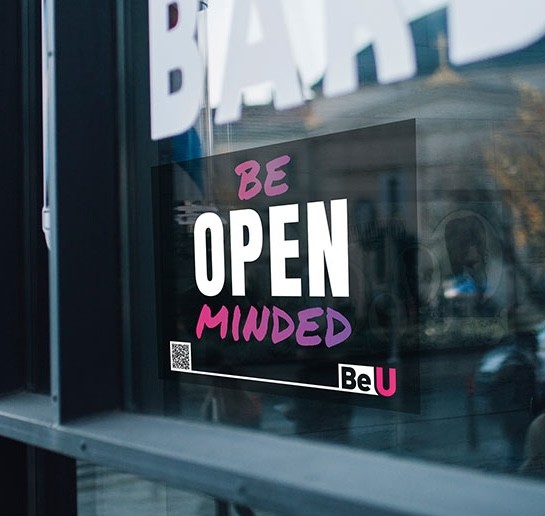 branded window cling open sign