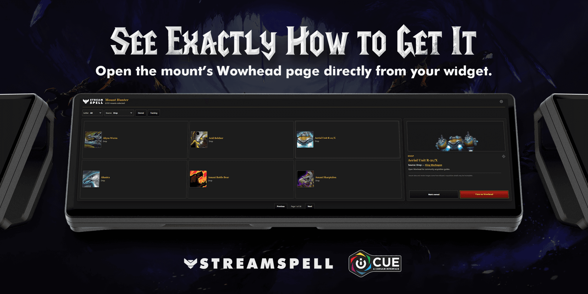 Open World of Warcraft mount acquisition guides from Mount Hunter iCUE Widget