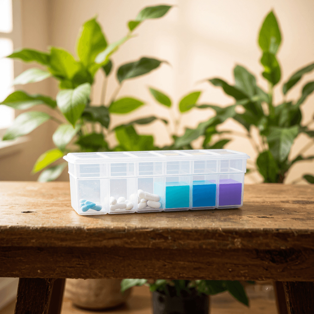 product photography of a weekly pill organizer