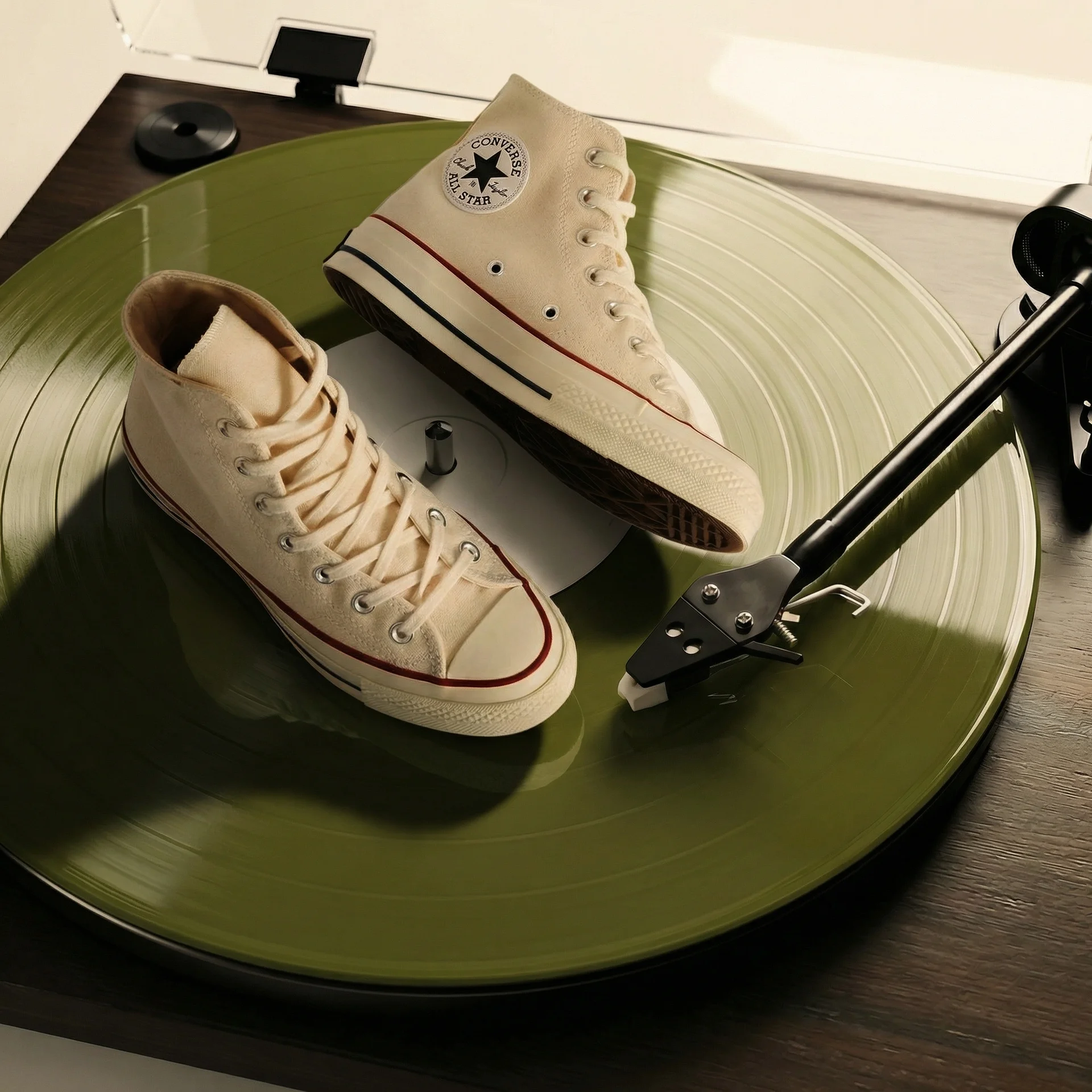 vinyl record and sneakers