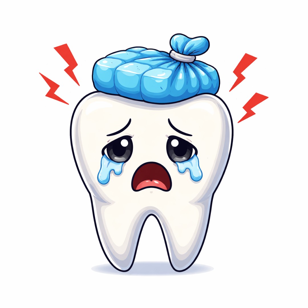 Illustration of a tooth with an ice pack, representing emergency dental care for children in Bolton.