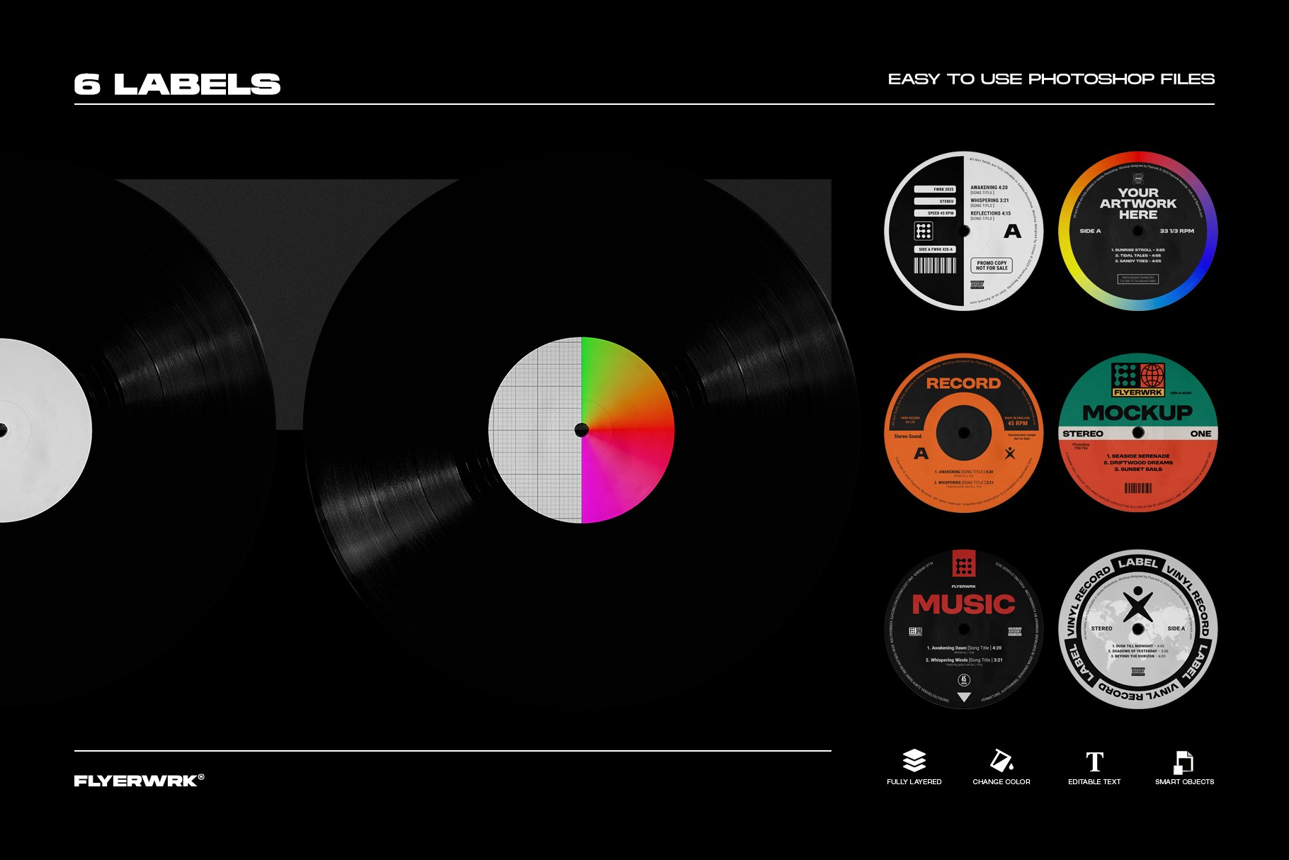 Vinyl record mockup bundle record label templates on realistic vinyl discs