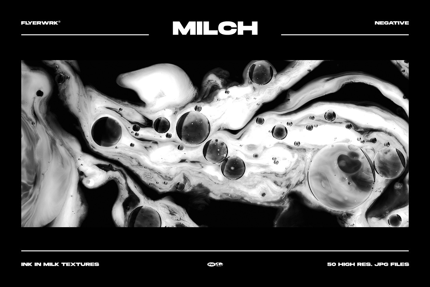 Milch ink in milk textures negative liquid flow with high resolution macro bubble details and swirls