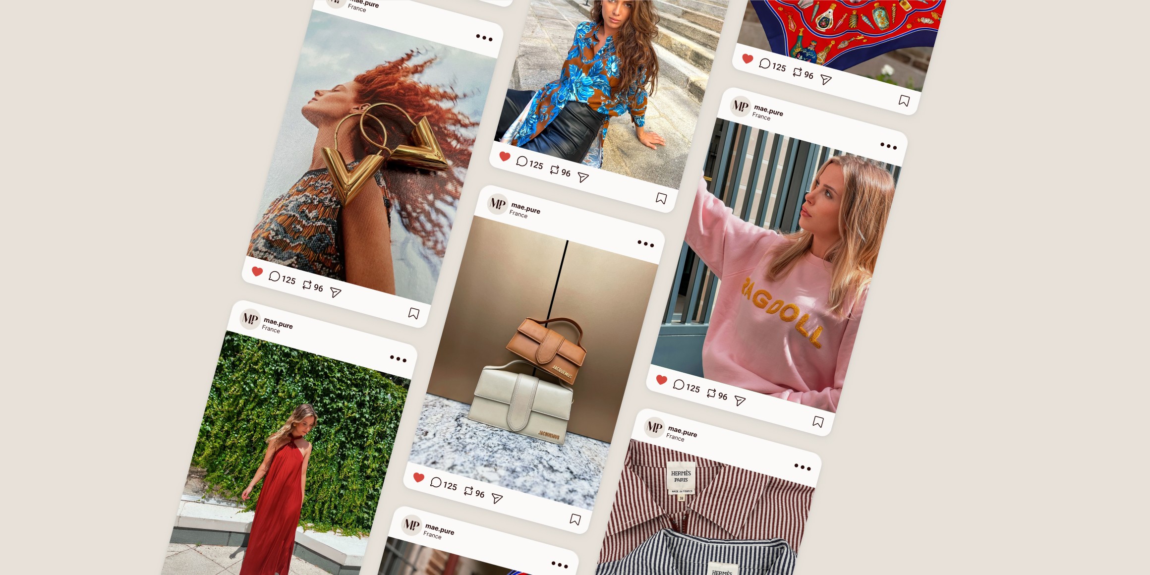 Exemples de publications instagram pour la boutique Les Songes à Nantes. Les photos ont été réalisées lors d'un shooting.