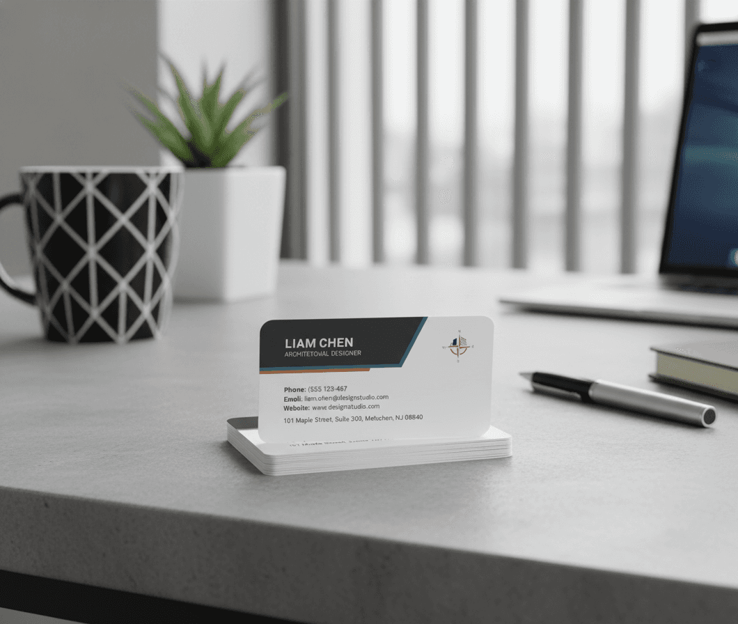 business card in an office setting