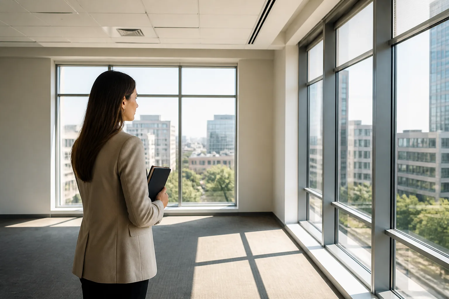 Renting an Office Outside Your Dubai Free Zone beside a workspace floor plan and a