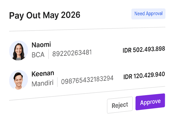 Durianpay Pay Out interface showing high-value transaction pending approval with maker-approver role flow