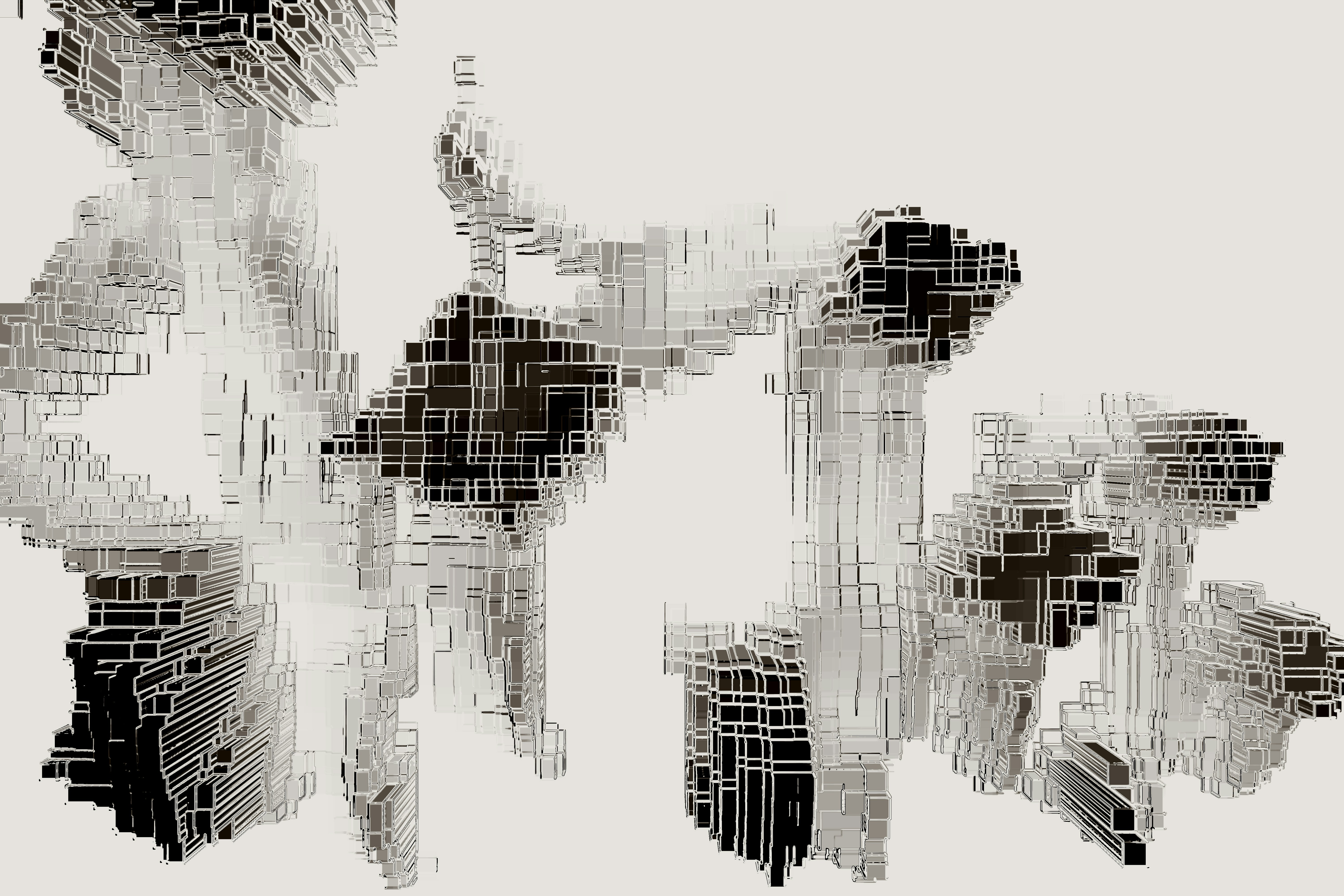 Abstract white and black geometric forms against white background