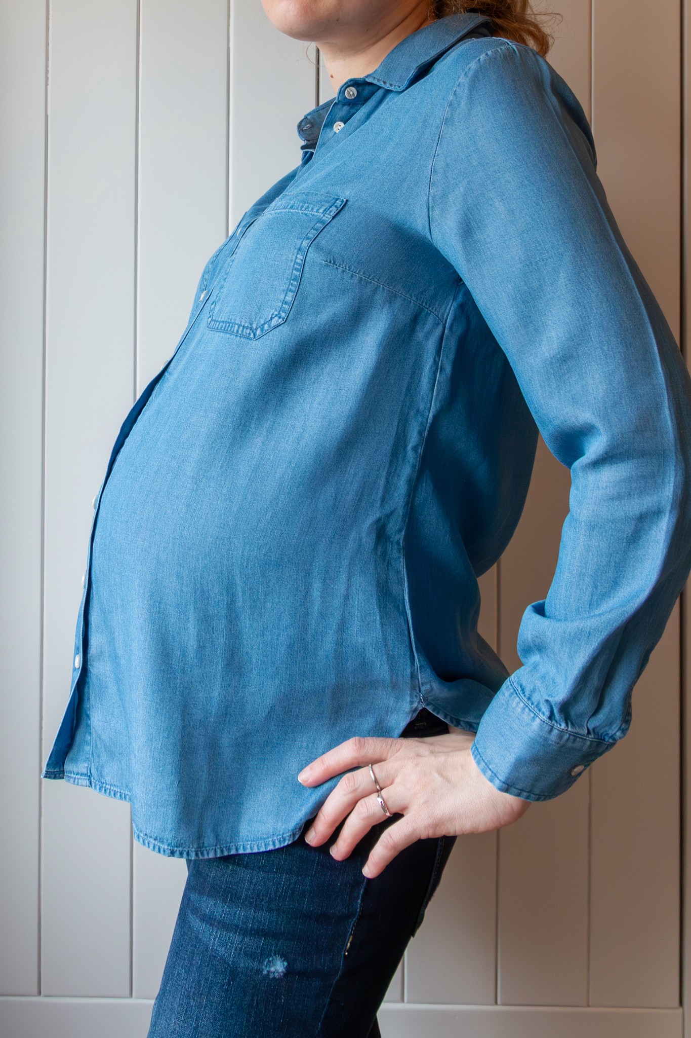 Chambray blouse Isabella Oliver, zijaanzicht, lichtblauw