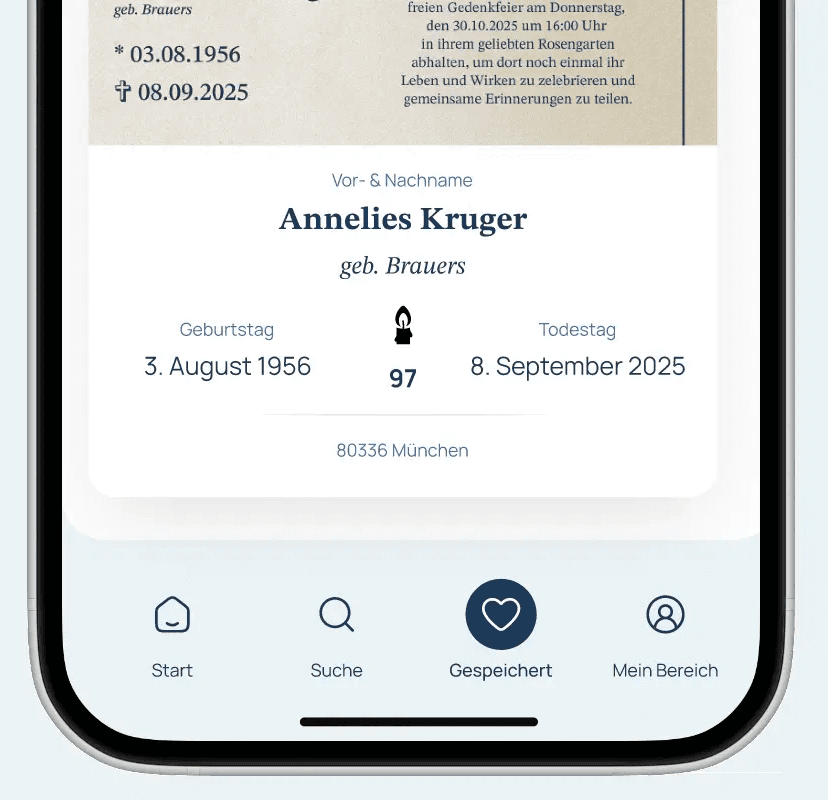 Bildschirmaufnahme aus der exitus App, die zeigt, wie man einfach Anzeigen speichern kann