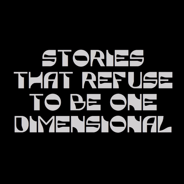 Animated preview of Stories typeface. Dynamic type moves between two extremes of its variable styles. Text reads "Stories that refuse to be one dimensional".