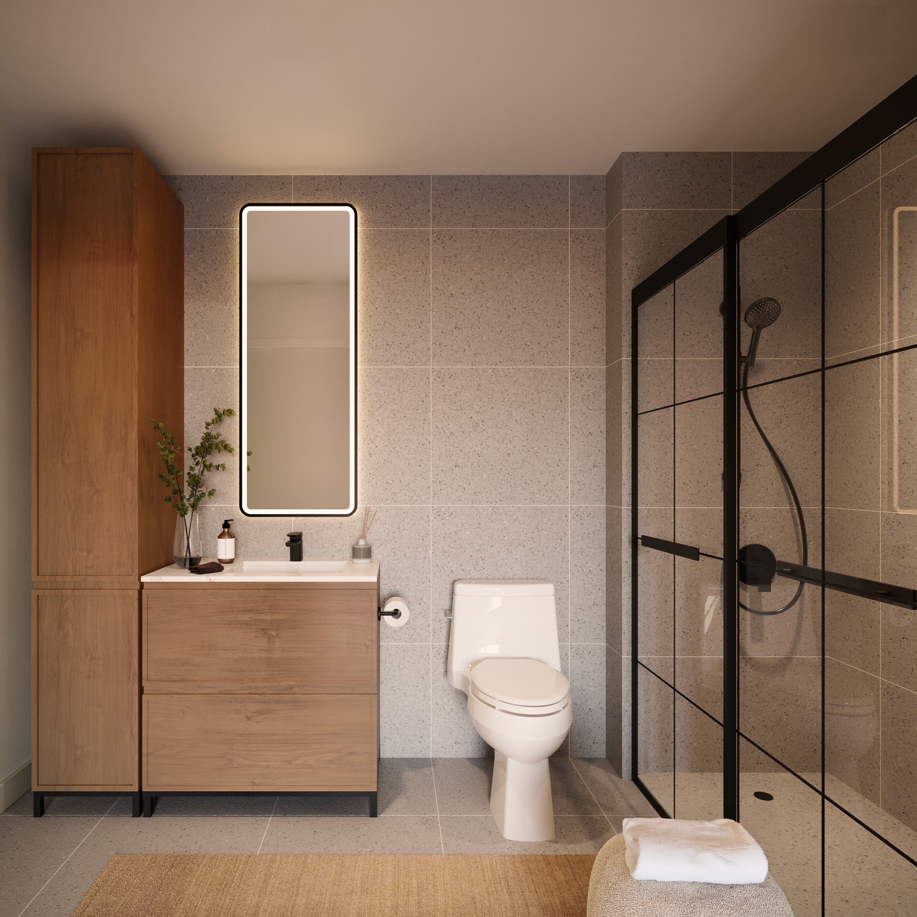 Salle de Bain d'ANDAS : Comptoirs en Quartz et Finitions Haut de Gamme.