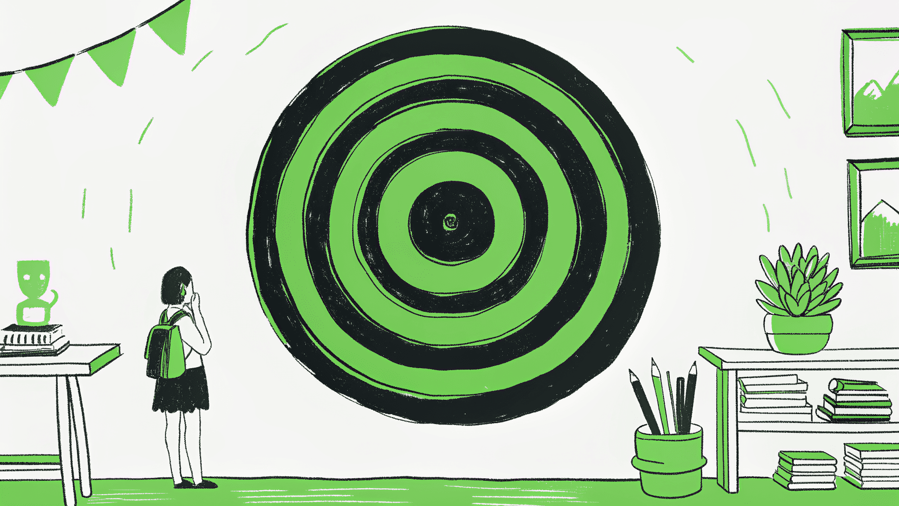 Student aiming score card at a three-band target showing UNC SAT percentile zones