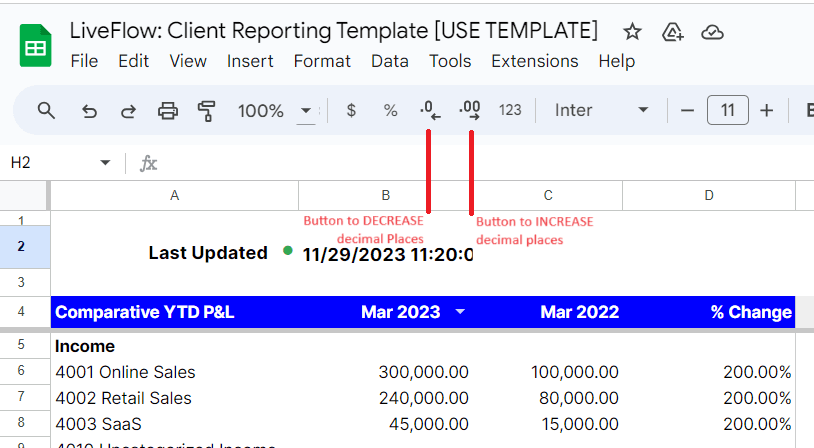 Google Sheets Increase or Decrease Decimal Places