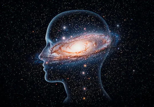 image abtsraite d'une tete avec constellation autour