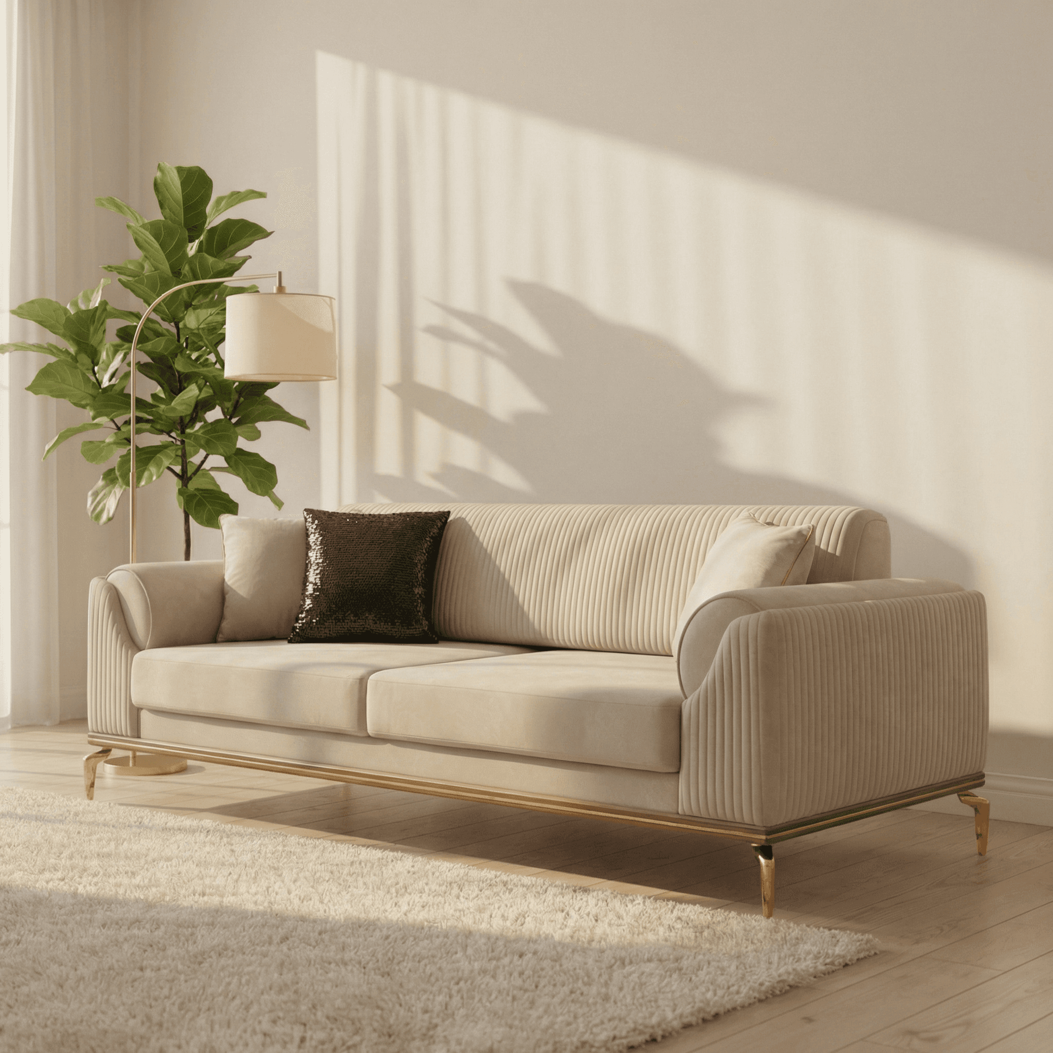 Customized Aurelia sofa in premium fabric with refined detailing