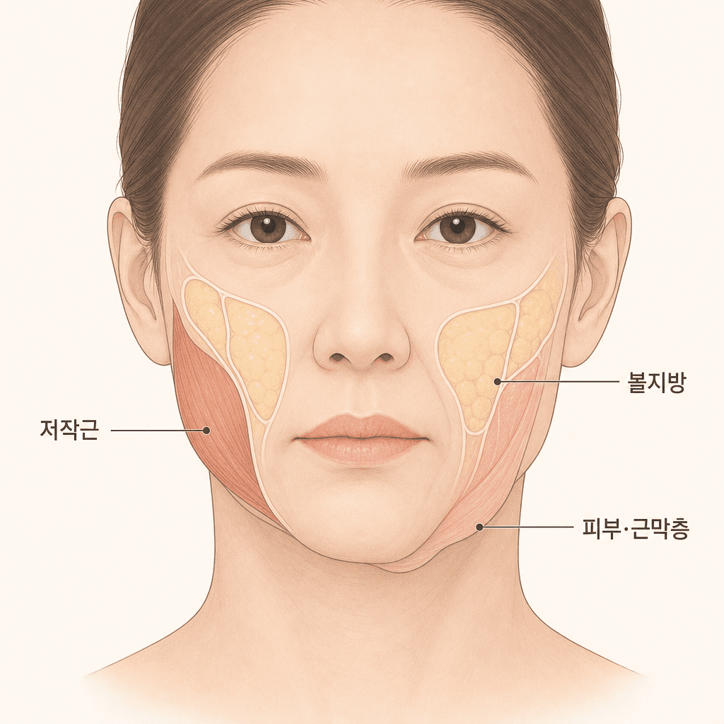 얼굴선을 흐리는 세 가지 구조 — 저작근·볼지방·피부층