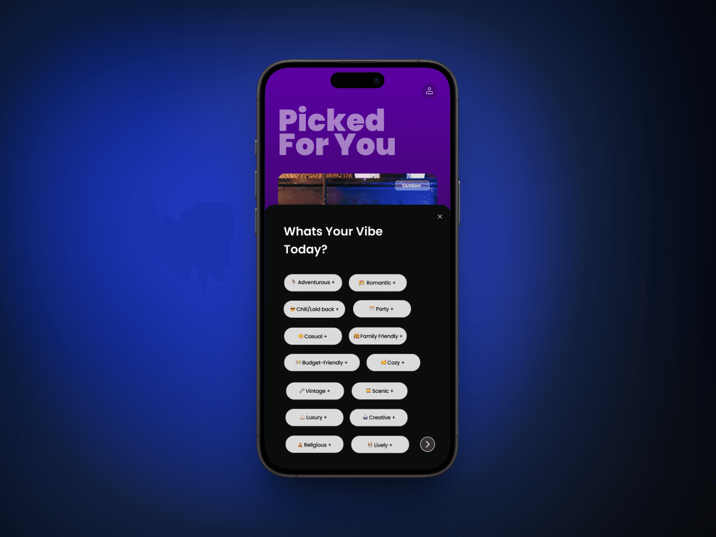 The top half of a screen of a mobile device