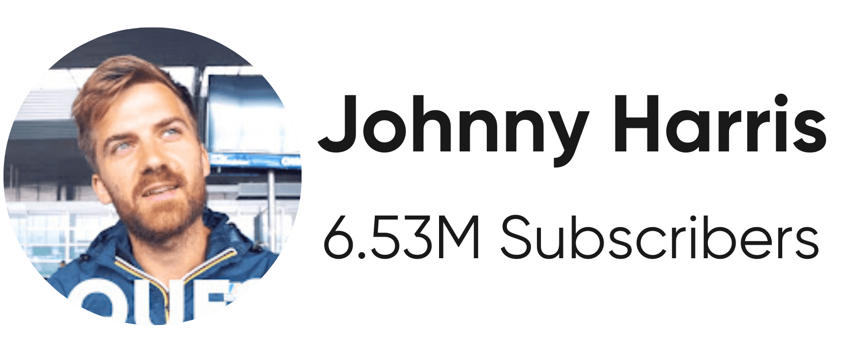 A close-up of the YouTube creator "Johnny Harris." It shows a circular profile picture with a headshot of a man with short brown hair and a beard, wearing a blue jacket. To the right of the profile picture is the text "Johnny Harris" and "6.53M Subscribers." The image has a light gray background.