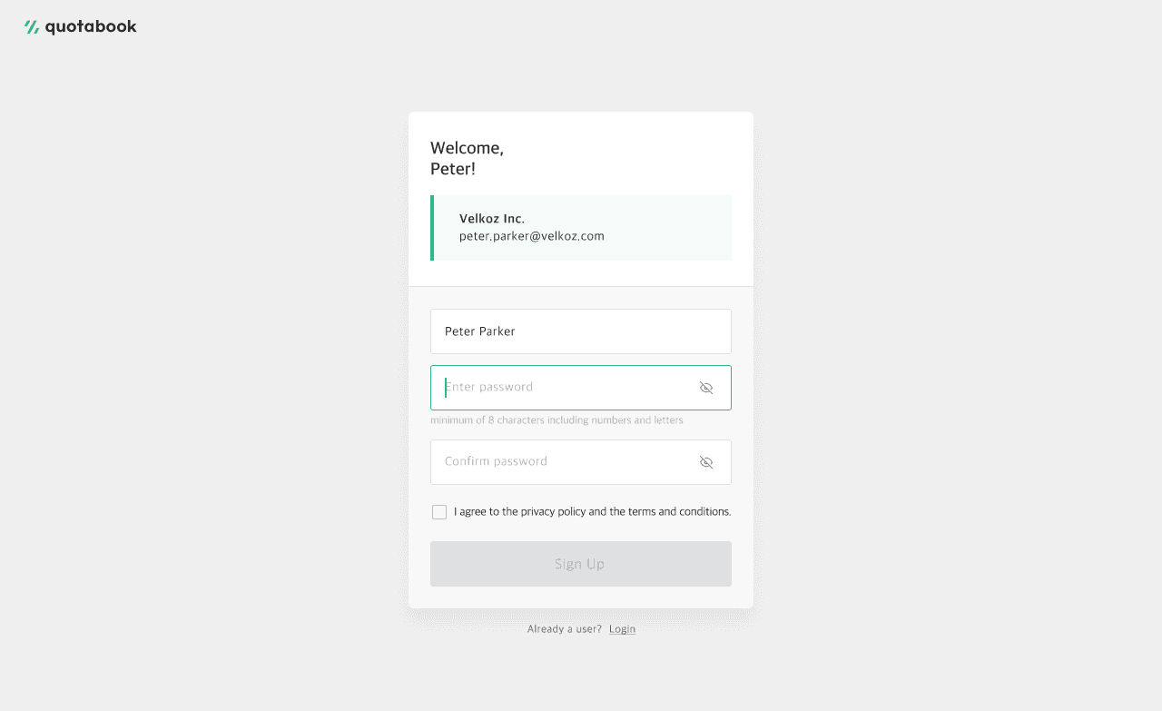 sign up for QuotaBook