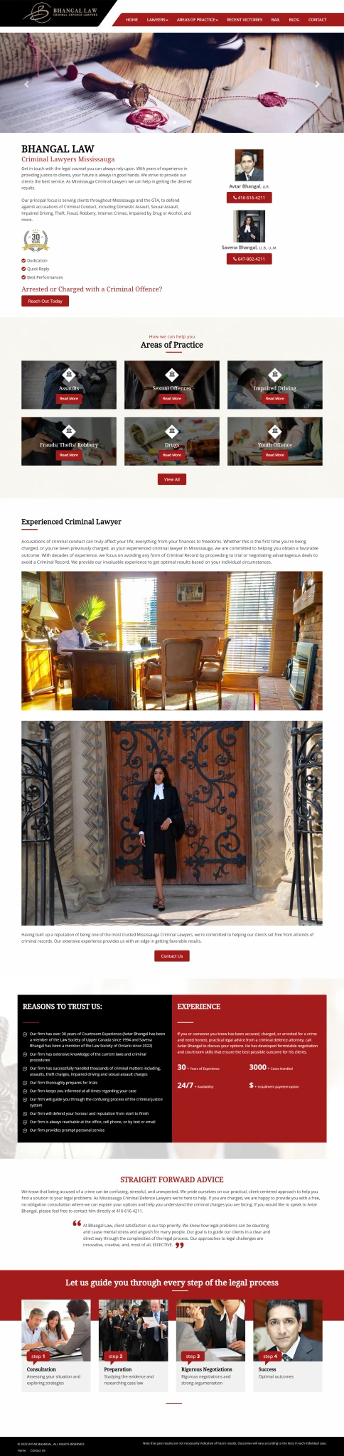 home page for bhangallaw website developed & designed by Dreams Agency Mississauga, Ontario