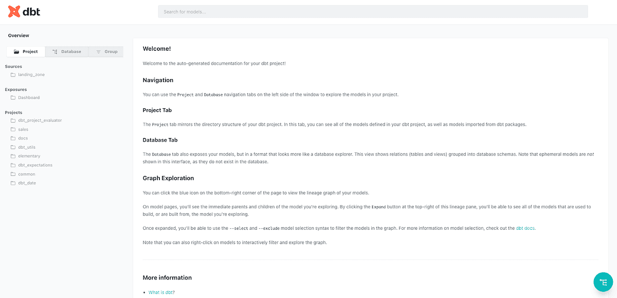 dbt docs UI