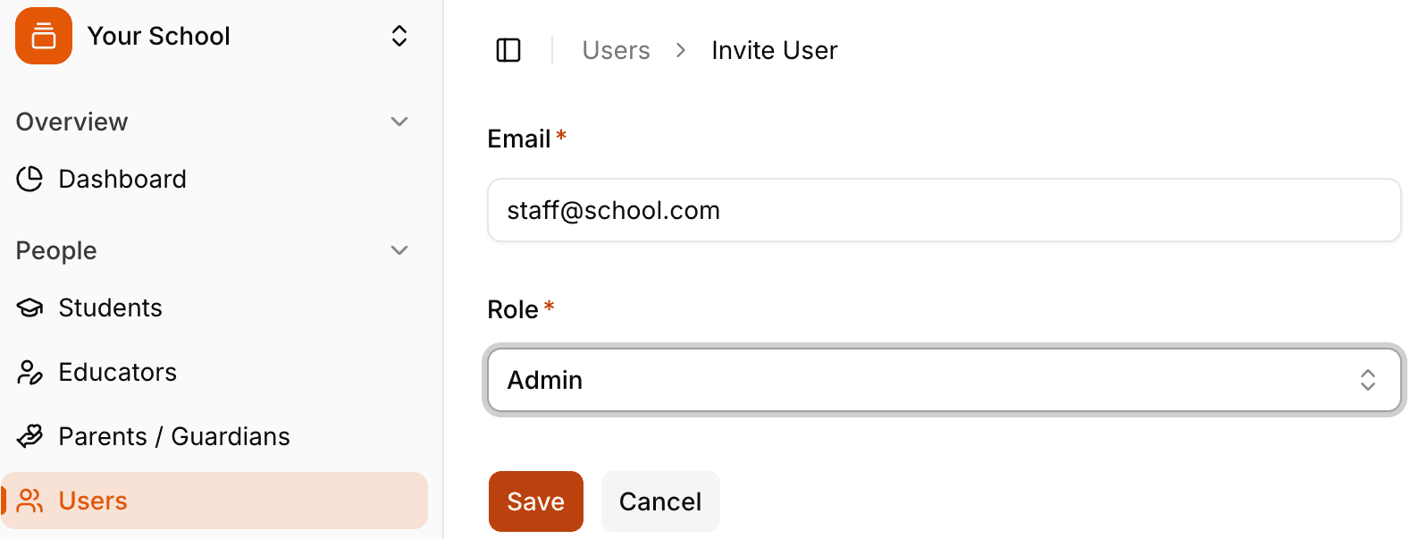 Invite admin screen