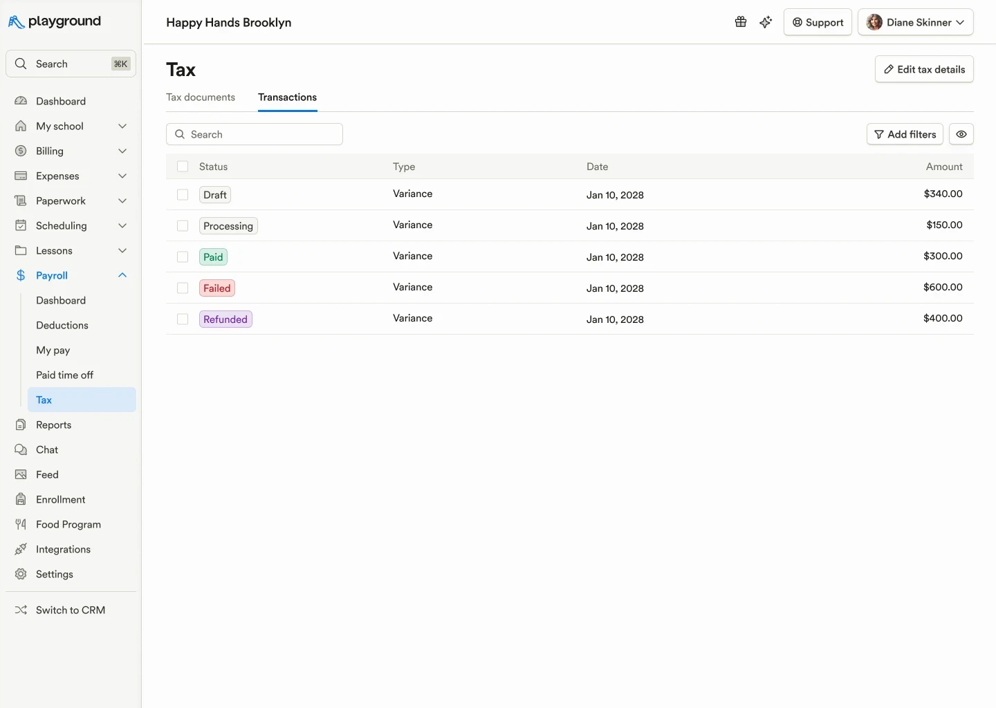Payroll tax transactions