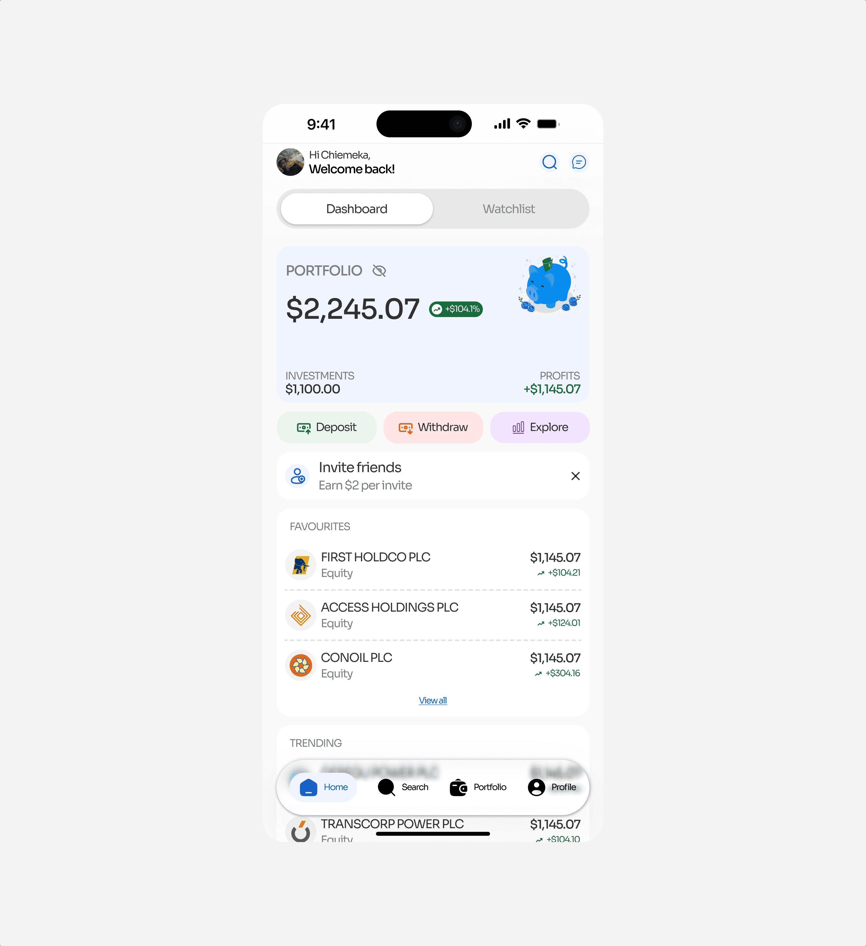Portfolio Dashboard Screen