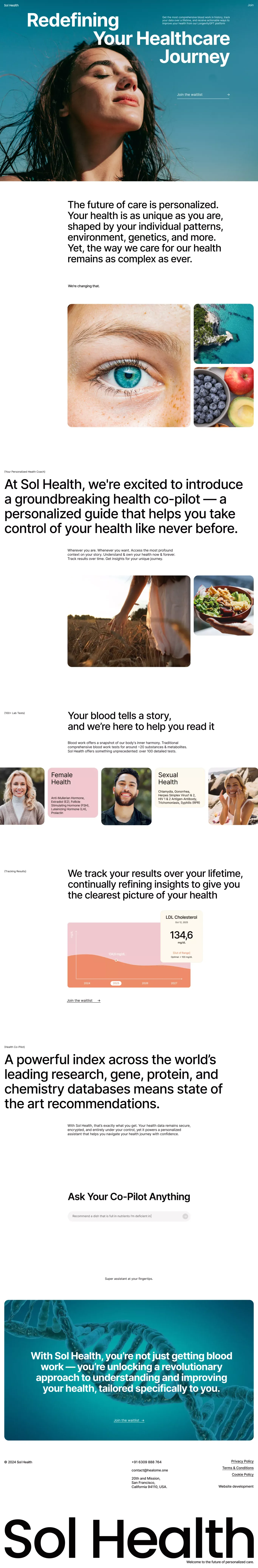 Sol Health landing page screenshot showcasing Health & Fitness and Medical design
