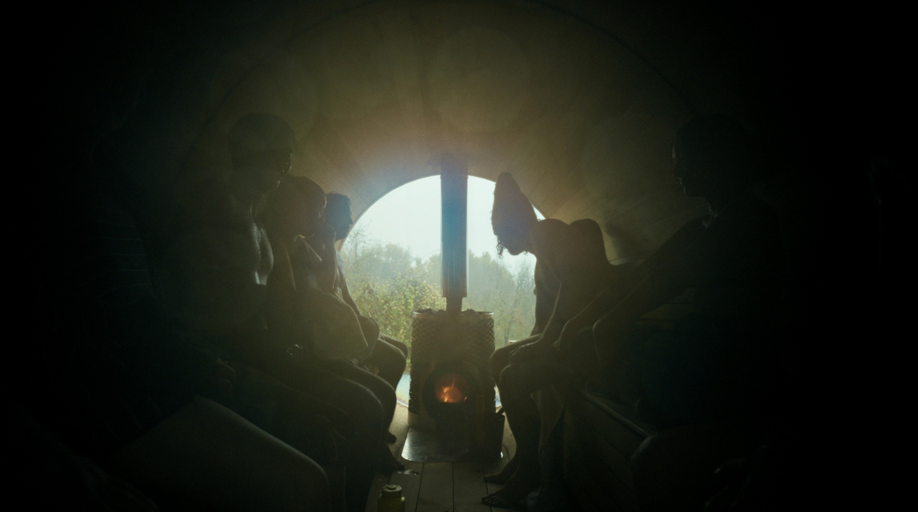 Group in a barrel mobile sauna