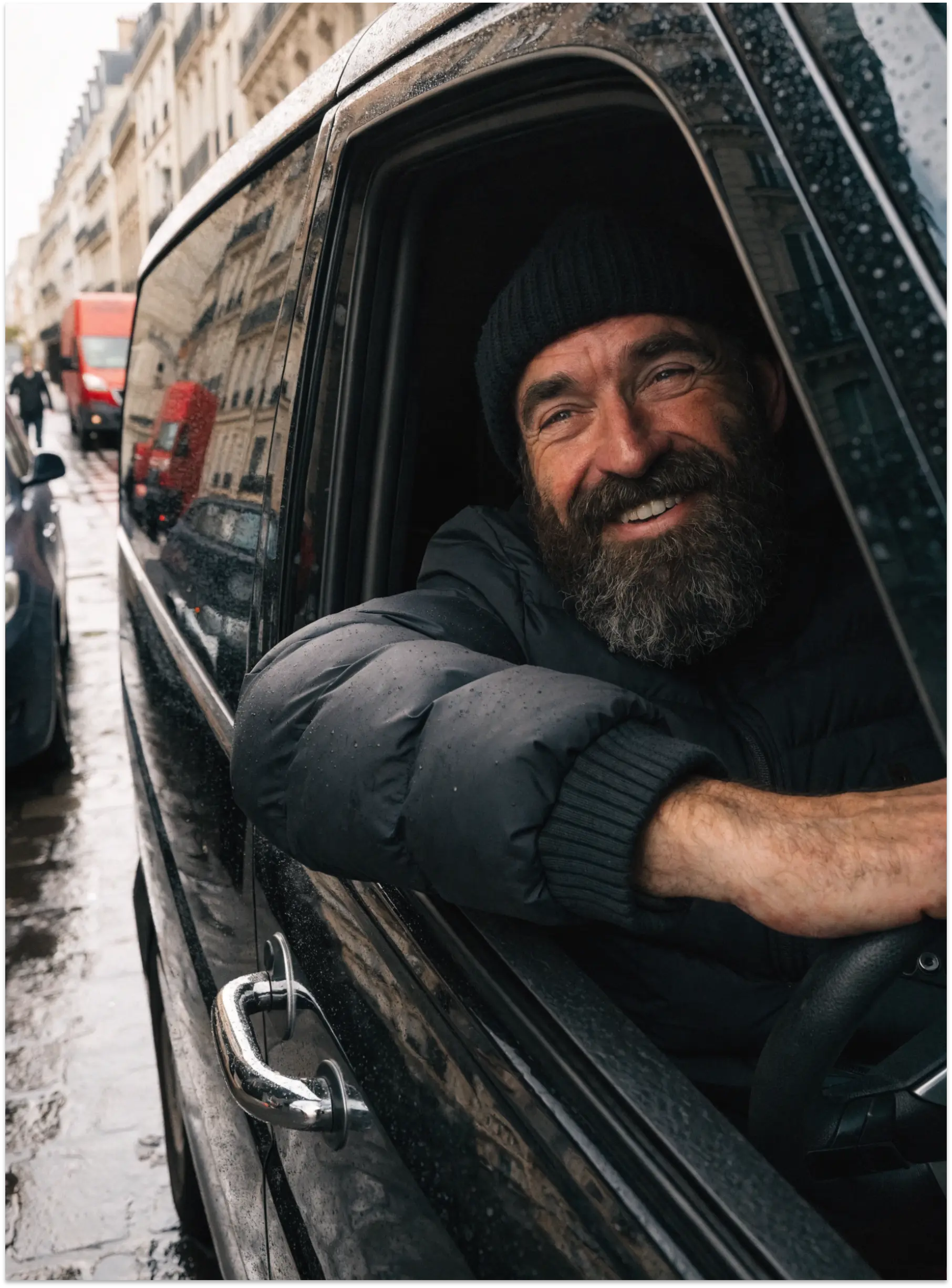 Un homme dans son camion de franchisé en France